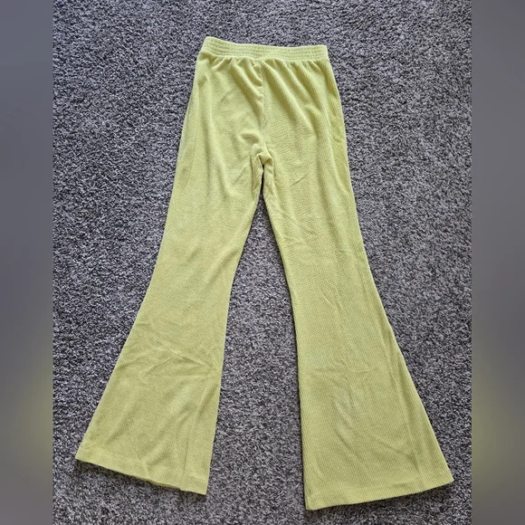 Aerie Groove-on Ribbed Velour Flare Pants Neon Yellow XS - Picture 3 of 6